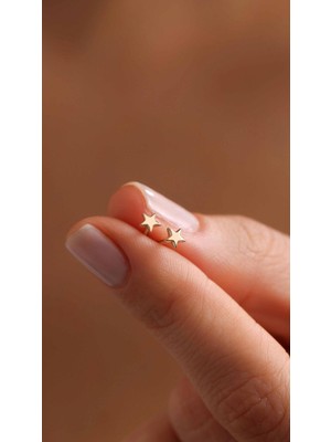 Wind Silver Minimal Çivili Yıldız Küpeler 925 Ayar