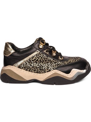 Ortoplus Deri Ortopedik Kadın Sneaker Ayakkabı ET3308 Siyah Leopar