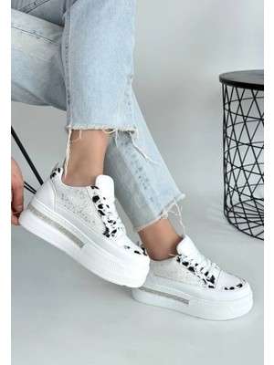 Alfa Aksesuar 03 Lawin Beyaz Cilt Beyaz Simli Bağcıklı Spor Ayakkabı