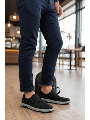 Enoch Erkek Siyah Süet Dikiş Detaylı Gri Kontrast Tabanlı Klasik Comfort Ayakkabı