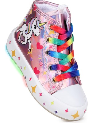 Kiko Kids Pames  Unicorn Fermuarlı Işıklı Kız Çocuk Spor Ayakkabı