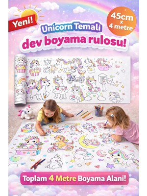 Haydi Dekor Unicorn Temalı Dev Boyama Rulosu 4 Metre – 45 cm Genişlik | Çocuklar Için Dev Boyama Kağıdı | Eğitici Aktivite Rulosu