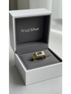 Wind Silver Lacivert Taşlı Tasarım Yüzük 925 Ayar Ayarlı