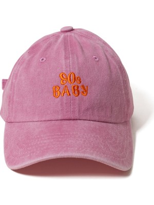 Nome Studio Pembe Şapka Nakışlı Eskitme Pamuk Kumaş Turuncu Nakış 90S Baby Ayarlanabilir Tarz Şapka