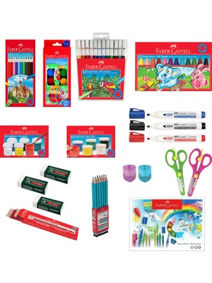 Faber-Castell Okul Öğrenci Kırtasiye Boya Seti OFISINN-043 12'li Pastel, Sulu, Kuru Boya ve Keçeli Kalemler ile 43 Parça