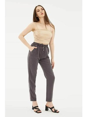 Fashion Friends Beli Bağlamalı Antrasit Kadın Pantolon 26Y0477K1