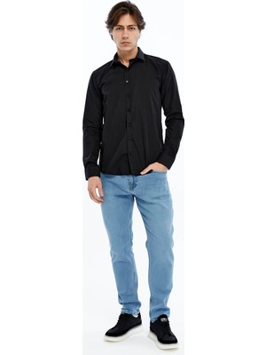 Süvari Wonder Slım Uzun Siyah Erkek Gömlek GM1007100695