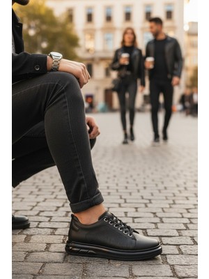 Enoch Hakiki Deri Günlük Bağcıklı Erkek Ayakkabı Jel Görünümlü Taban Sneaker