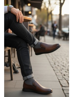 Enoch Erkek Deri Yan Elastik Bantlı Hafif Tabanlı Klasik Comfort Slip-On Ayakkabı