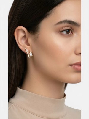 Mimoza Accessories Altın Kaplama Tek Delik Ikili Model Kadın Küpe