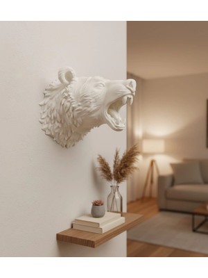 Nemere Özel Tasarım Beyaz Ayı Duvar Aksesuarı 3D Dekoratif Heykel 25X19 cm