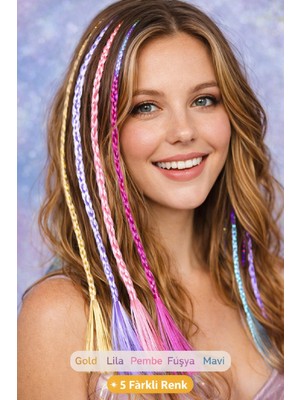 Bkmc Renkli Saç Simi Seti (5’li)  Hair Tinsel Parlak Saç Aksesuarı