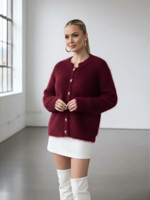 Mersi Hırka Triko Sakallı Yıldız Düğme Detay Kahve