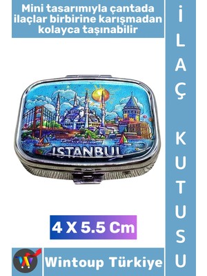 Wintoup #hediye Hediyelik Şık Istanbul Temalı 2 Bölmeli Hap Vitamin Tablet Saklama Kutusu 4 x 5,5 cm