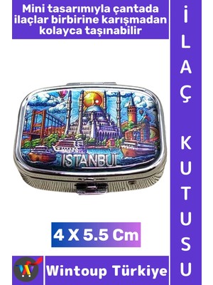 Wintoup #hediye Dekoratif Şık Istanbul Temalı 2 Bölmeli Hap Vitamin Tablet Saklama Kutusu 5 x 5 cm