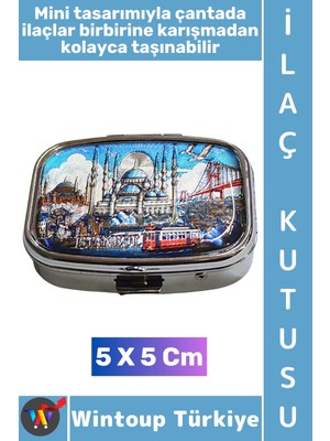 Wintoup #hediye Hediyelik Eşya Çok Şık Istanbul Temalı 2 Bölmeli Vitamin Tablet Saklama Kutusu 5 x 5 cm