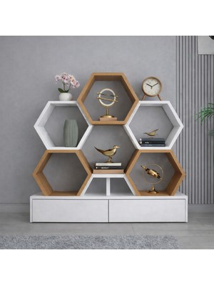 Dekonova Petek Raf Kitaplık – Modern Alt Üniteli, Çok Bölmeli Dekoratif Duvar Rafı