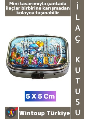 Wintoup #hediye Hediye Dekoratif Şık Istanbul Tema 2 Bölmeli Vitamin Hap Tablet Saklama Kutusu 5 x 5 cm