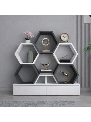 Dekonova Petek Raf Kitaplık – Modern Alt Üniteli, Çok Bölmeli Dekoratif Duvar Rafı