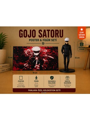 Figür Bende Gojo Satoru Poster ve Figür Seti Anime Koleksiyon Dekoratif Hediye Seti 12 cm Figür 11X19 cm Poster