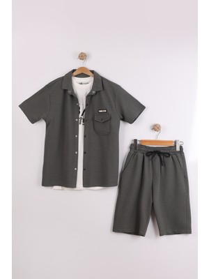 Joy Kids Erkek Çocuk Likralı Oversize Kalıp Rahat Basic Takım (13-Xs) (Haki)