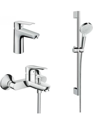 Hansgrohe Logıs-E Banyo Bataryası+ Logıs-E Lavabo Bataryası+Crometta Sürgülü Duş Seti