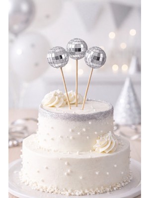 Bkmc 3’lü Disko Top Pasta Süsü – Gold Gümüş Ayna Top Kürdan Seti