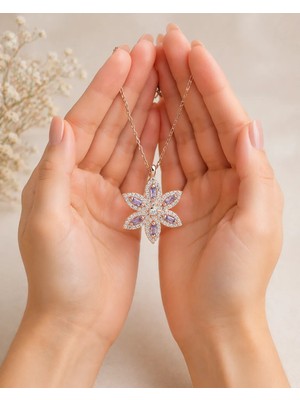 Siset Gümüş 925 Ayar Rose Kaplama Ametist Taşlı Yıldız Gümüş Kolye