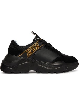 Versace Erkek Yüksek Ortopedik Tabanlı Logo Desenli Süet Detaylı Siyah Sneaker 80YA3SC2 ZPB72-899