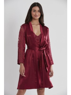 Pierre Cardin Bordo Sütyen Kaplı Sabahlık Gecelik 4025