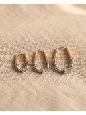 Mervan Takı 3’lü Halka Bijuteri Küpe Seti – Gold & Silver Detaylı Taşlı Modern Kadın Küpe