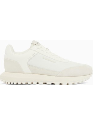 Emporio Armani Erkek Süet ve File Detaylı Yuvarlak Burunlu Logo Imzalı Beyaz Sneaker EM004839 AF24321-M0360