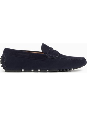 Emporio Armani Erkek Süet Deri Bağcıksız Günlük Kullanım Lacivert Ayakkabı EM003731 AF19687-UB117