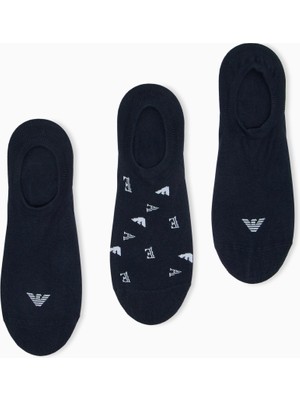 Emporio Armani Erkek Kartal Logo Desenli Pamuklu Üçlü Paket Lacivert Çorap EM000548 AF20653-MB153
