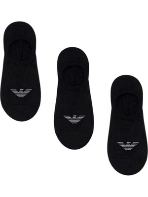 Emporio Armani Erkek Esnek Pamuklu Kartal Logo Detaylı Üçlü Paket Siyah Çorap EM000548 AF23600-MC061