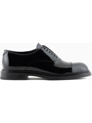 Emporio Armani Erkek Bağcıklı Bağlama Yuvarlak Burun Deri Rahat Taban Siyah Ayakkabı X4C654 XAT24-00002