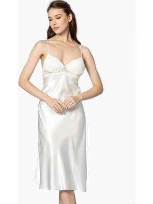 Pierre Cardin Kaplı Saten Gecelik 900 Ekru