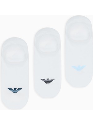 Emporio Armani Erkek Esnek Pamuklu Kartal Logo Detaylı Üçlü Paket Beyaz Çorap EM000548 AF23600-M0066