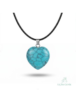 Uçan Geyik Turkuaz Taşı Doğal Taş Kolye Siyah Zincirli - Koruyucu Şans Taşı - Esnek Tasarım | Kadın Takı