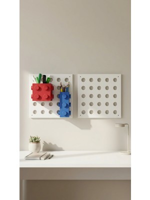 Cube Çok Amaçlı Modüler Duvar Panosu Organizer Seti - Beyaz Pano + 2 Adet Blok Kutulu