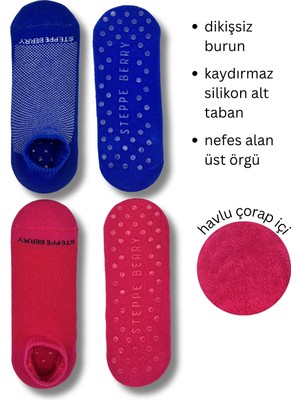 Steppe Berry 2 Çift Kadın Dikişsiz ve Kaydırmazlı Patik Pilates Yoga Çorabı