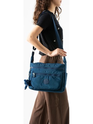 Alanç Gift Özel Su İtici Kumaş Lacivert Renk Çok Cepli Çapraz Askılı Büyük Boy Omuz Postacı Çantası, Okul İçin Uygundur