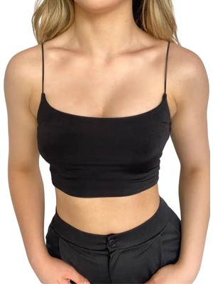 Mrt Teknik Askılı Crop  Bluz-Siyah