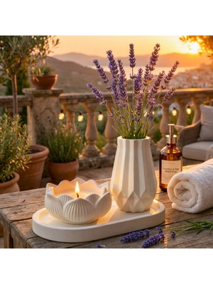 Nevhan Sanat Lotus Mumluk & Geometrik Vazo Seti – Sessiz Bir Huzurun Tasarımı