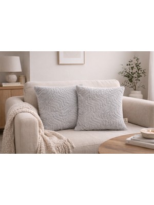 Maison Linden 2’li Gri Welsoft Kırlent Kılıfı Seti 40X40 cm Gizli Fermuarlı Çift Taraflı Yumuşak Dokulu Dekoratif Koltuk Yastık Kılıfı