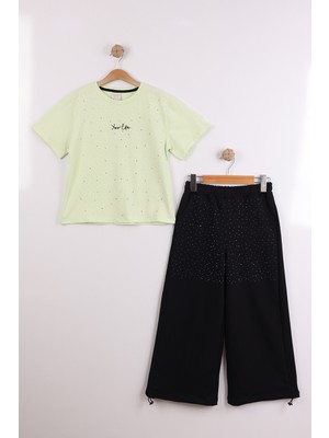 Joy Kids Kız Çocuk Ispanyol Paça Taşlı Takım (9-12YAŞ) (Yeşil)