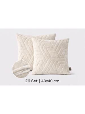 Maison Linden 2’li Krem Welsoft Kırlent Kılıfı Seti 40X40 cm Çift Taraflı Kullanım Gizli Fermuarlı Yumuşak Dokulu