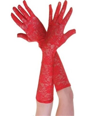 Kırmızı Renk Orta Boy Dantelli Eldiven