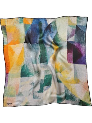 Silqoora %100 Ipek Bandana Fular Art Collection (55X55 Cm)-Robert Delaunay(Pencereler)