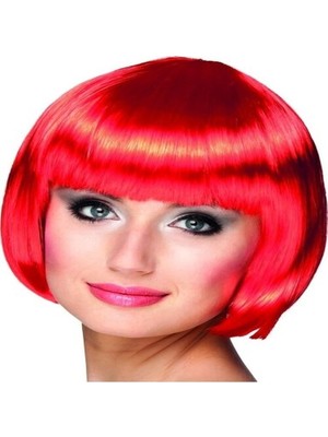 Kırmızı Renk Parti Peruğu Küt